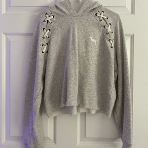 PINK lace up crop top hoodie